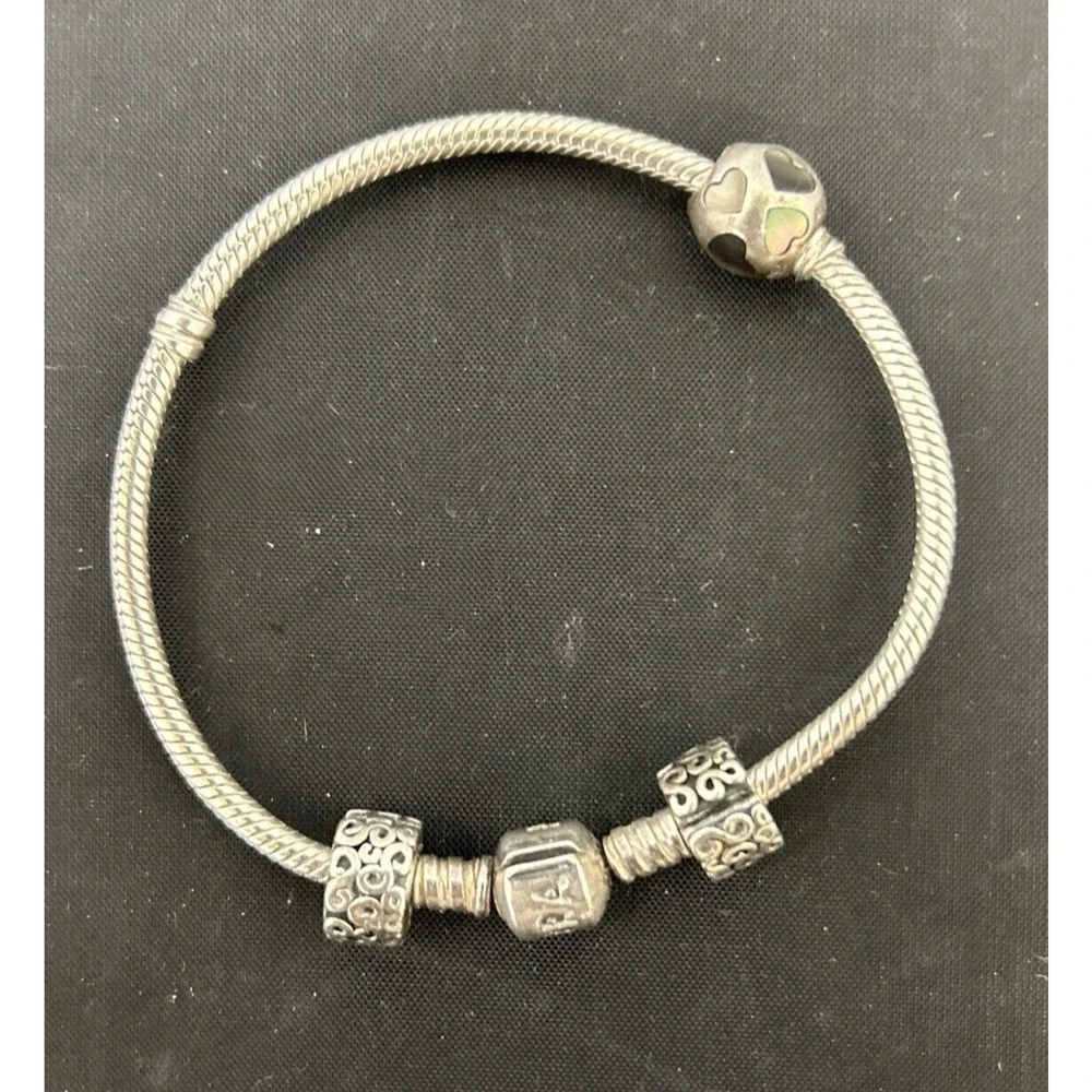 Genuine Silver Pandora Snake Charm Bracelet Abalone hearts Serpentine Scroll FS
